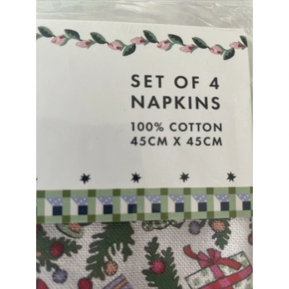 Cath Kidston‎ Christmas Ditsy Fabric Whimsical Christmas Napkins 4-Pack NEW